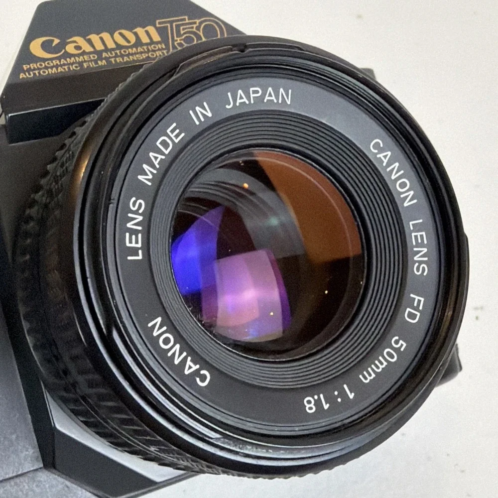 Canon T50 35mm SLR Film Camera with Canon FD 50mm f1.8 Lens Japan Vintage